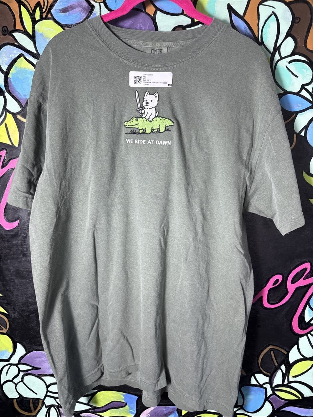 We Ride At Dawn Westie West Highland Embroidered Tee T-Shirt, Green, Large